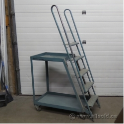 Industrial 5-Step 2-Tier Grey Rolling Product Ladder Cart